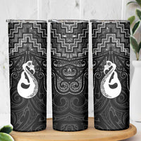 New Zealand Maori Skinny Tumbler Poutama Manaia Black Paua Shell LT05 - Polynesian Pride