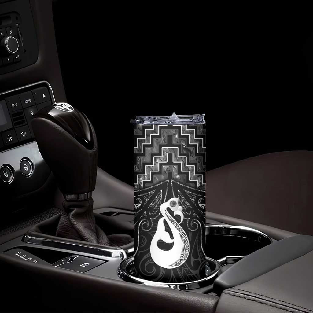 New Zealand Maori Skinny Tumbler Poutama Manaia Black Paua Shell LT05 - Polynesian Pride