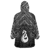 New Zealand Maori Wearable Blanket Hoodie Poutama Manaia Black Paua Shell LT05 - Polynesian Pride