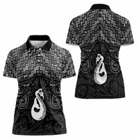 New Zealand Maori Women Polo Shirt Poutama Manaia Black Paua Shell LT05 - Polynesian Pride