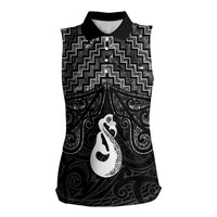New Zealand Maori Women Sleeveless Polo Shirt Poutama Manaia Black Paua Shell LT05 Female Black - Polynesian Pride