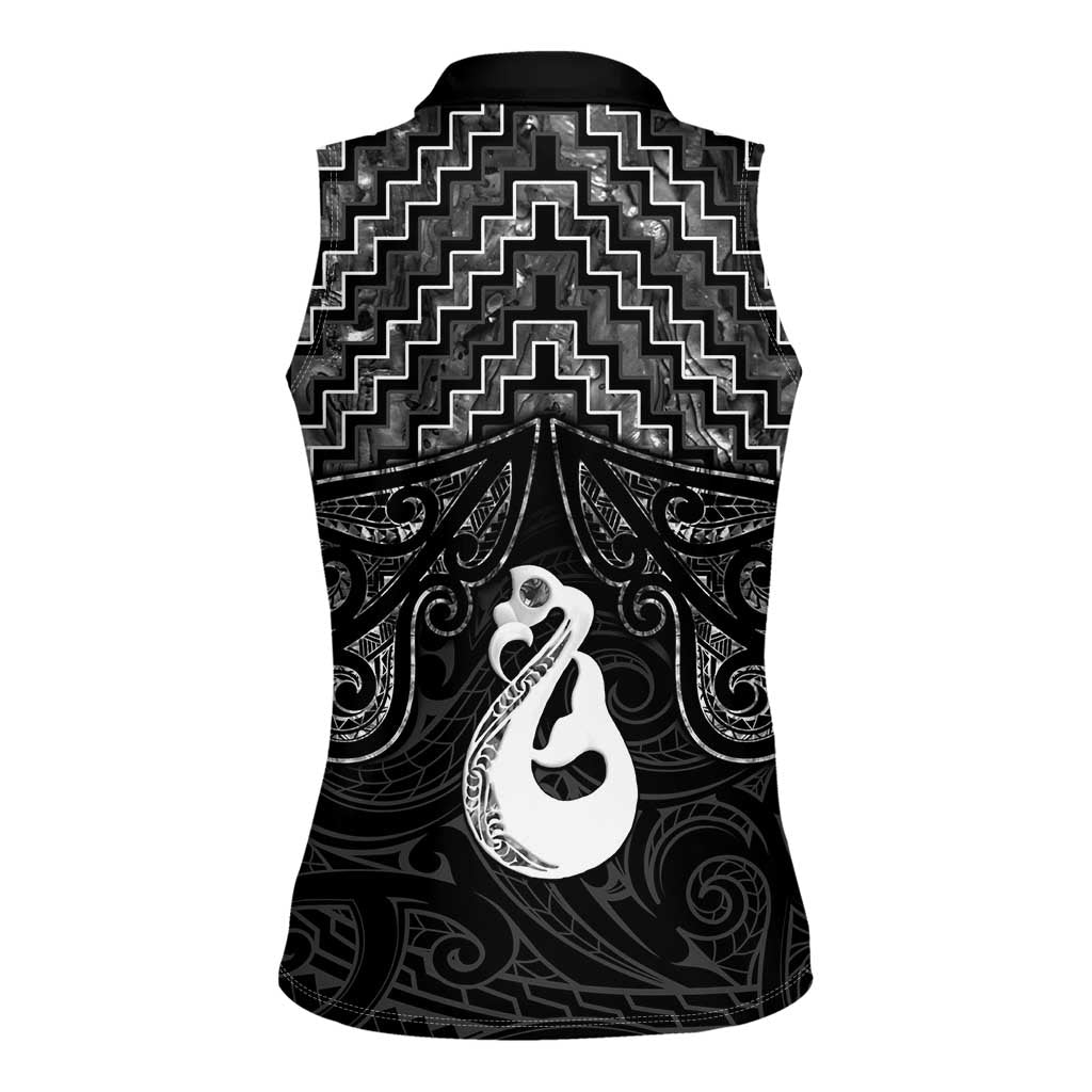 New Zealand Maori Women Sleeveless Polo Shirt Poutama Manaia Black Paua Shell LT05 - Polynesian Pride