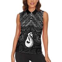New Zealand Maori Women Sleeveless Polo Shirt Poutama Manaia Black Paua Shell LT05 - Polynesian Pride