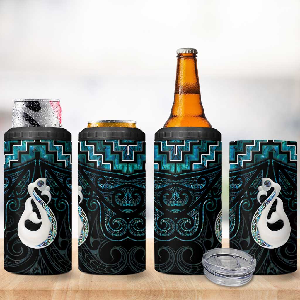 New Zealand Maori 4 in 1 Can Cooler Tumbler Poutama Manaia Turquoise Paua Shell LT05 - Polynesian Pride