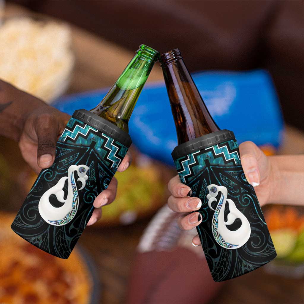 New Zealand Maori 4 in 1 Can Cooler Tumbler Poutama Manaia Turquoise Paua Shell LT05 - Polynesian Pride