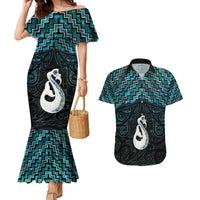 New Zealand Maori Couples Matching Mermaid Dress and Hawaiian Shirt Poutama Manaia Turquoise Paua Shell LT05 Turquoise - Polynesian Pride