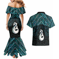 New Zealand Maori Couples Matching Mermaid Dress and Hawaiian Shirt Poutama Manaia Turquoise Paua Shell LT05 - Polynesian Pride