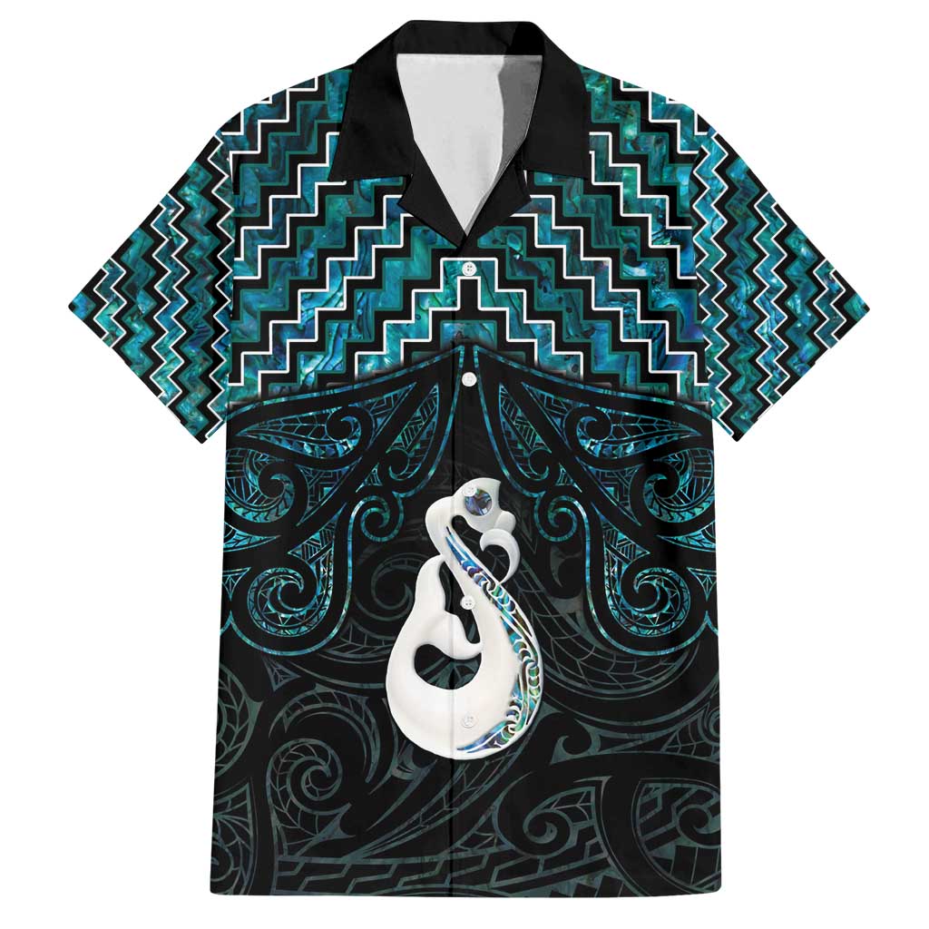 New Zealand Maori Family Matching Long Sleeve Bodycon Dress and Hawaiian Shirt Poutama Manaia Turquoise Paua Shell LT05 Dad's Shirt - Short Sleeve Turquoise - Polynesian Pride
