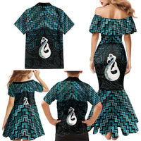 New Zealand Maori Family Matching Mermaid Dress and Hawaiian Shirt Poutama Manaia Turquoise Paua Shell LT05 - Polynesian Pride