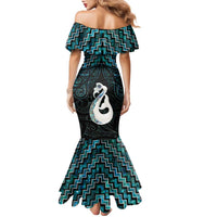 New Zealand Maori Family Matching Mermaid Dress and Hawaiian Shirt Poutama Manaia Turquoise Paua Shell LT05 - Polynesian Pride