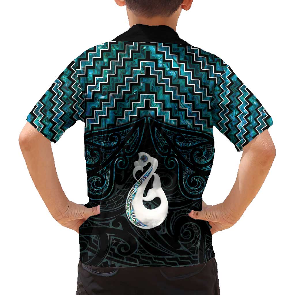 New Zealand Maori Family Matching Off Shoulder Maxi Dress and Hawaiian Shirt Poutama Manaia Turquoise Paua Shell LT05 - Polynesian Pride