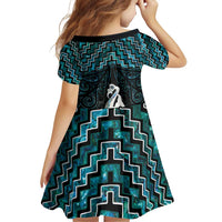 New Zealand Maori Family Matching Off Shoulder Short Dress and Hawaiian Shirt Poutama Manaia Turquoise Paua Shell LT05 - Polynesian Pride