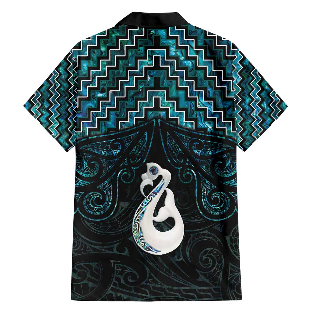 New Zealand Maori Family Matching Off Shoulder Short Dress and Hawaiian Shirt Poutama Manaia Turquoise Paua Shell LT05 - Polynesian Pride