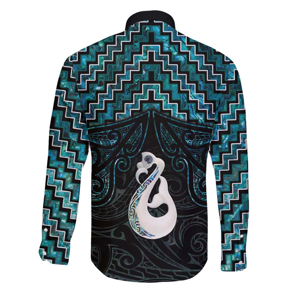 New Zealand Maori Family Matching Off Shoulder Short Dress and Hawaiian Shirt Poutama Manaia Turquoise Paua Shell LT05 - Polynesian Pride