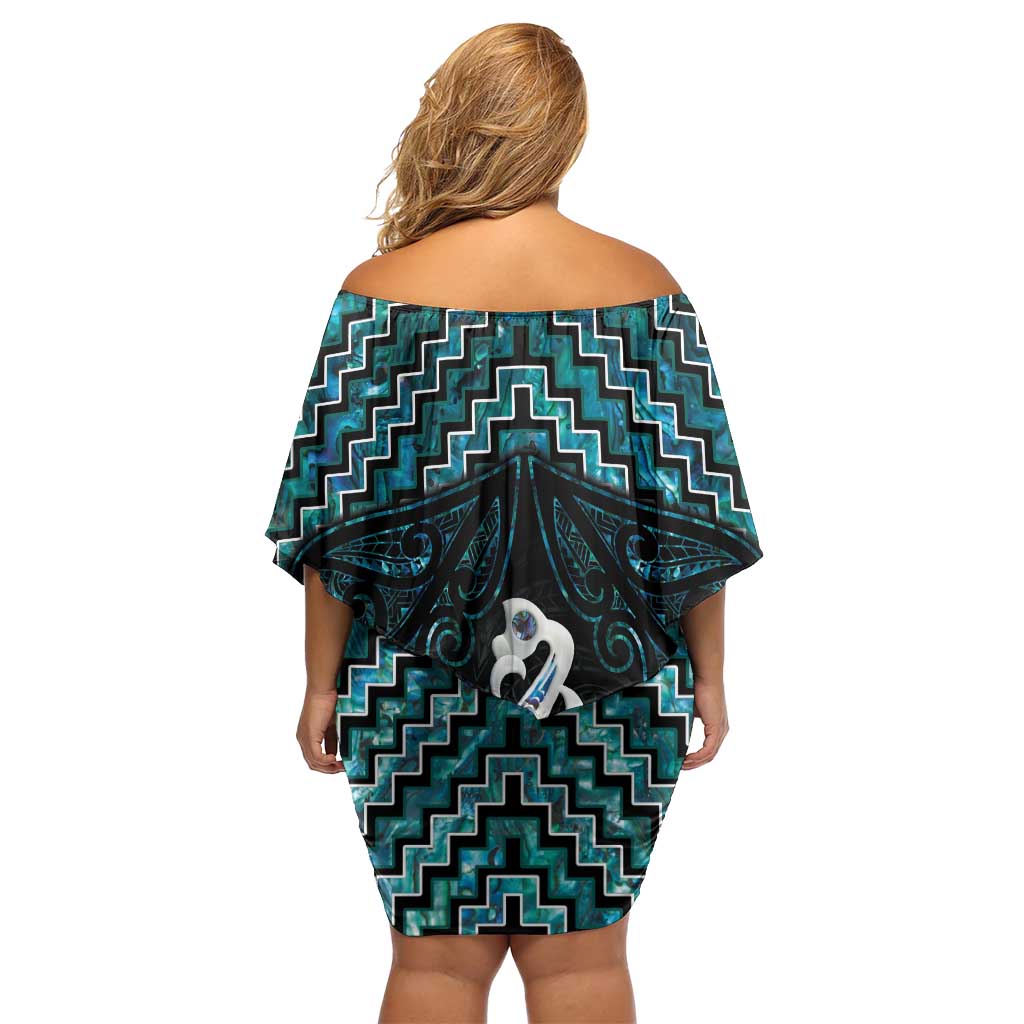 New Zealand Maori Family Matching Off Shoulder Short Dress and Hawaiian Shirt Poutama Manaia Turquoise Paua Shell LT05 - Polynesian Pride