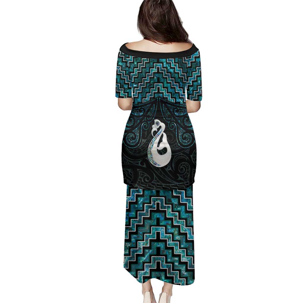 New Zealand Maori Family Matching Puletasi and Hawaiian Shirt Poutama Manaia Turquoise Paua Shell LT05 - Polynesian Pride
