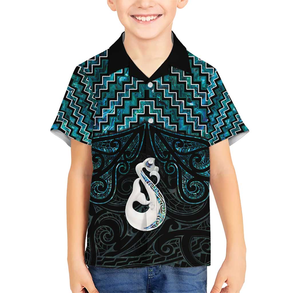 New Zealand Maori Family Matching Short Sleeve Bodycon Dress and Hawaiian Shirt Poutama Manaia Turquoise Paua Shell LT05 Son's Shirt Turquoise - Polynesian Pride