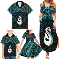 New Zealand Maori Family Matching Summer Maxi Dress and Hawaiian Shirt Poutama Manaia Turquoise Paua Shell LT05 - Polynesian Pride