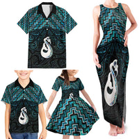 New Zealand Maori Family Matching Tank Maxi Dress and Hawaiian Shirt Poutama Manaia Turquoise Paua Shell LT05 - Polynesian Pride