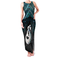 New Zealand Maori Family Matching Tank Maxi Dress and Hawaiian Shirt Poutama Manaia Turquoise Paua Shell LT05 Mom's Dress Turquoise - Polynesian Pride