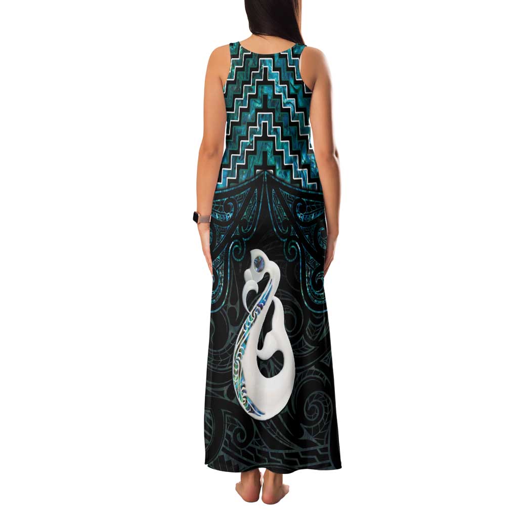 New Zealand Maori Family Matching Tank Maxi Dress and Hawaiian Shirt Poutama Manaia Turquoise Paua Shell LT05 - Polynesian Pride