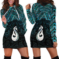 New Zealand Maori Hoodie Dress Poutama Manaia Turquoise Paua Shell LT05 - Polynesian Pride