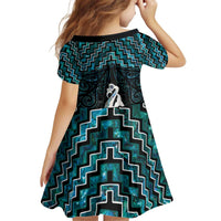 New Zealand Maori Kid Short Sleeve Dress Poutama Manaia Turquoise Paua Shell LT05 - Polynesian Pride