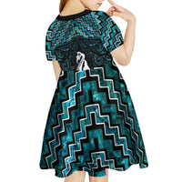 New Zealand Maori Kid Short Sleeve Dress Poutama Manaia Turquoise Paua Shell LT05 - Polynesian Pride