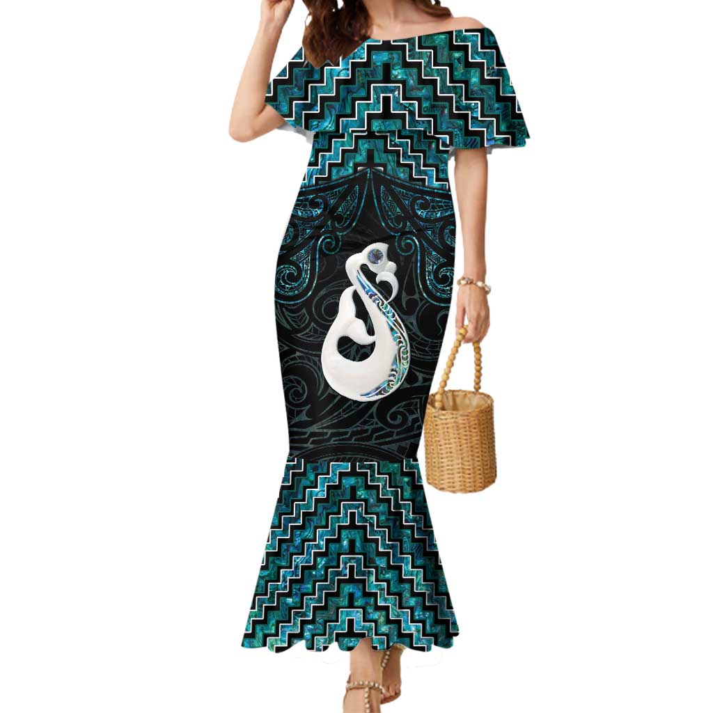 New Zealand Maori Mermaid Dress Poutama Manaia Turquoise Paua Shell LT05 Women Turquoise - Polynesian Pride