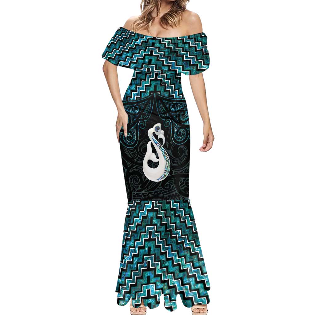 New Zealand Maori Mermaid Dress Poutama Manaia Turquoise Paua Shell LT05 - Polynesian Pride