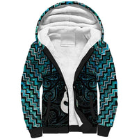 New Zealand Maori Sherpa Hoodie Poutama Manaia Turquoise Paua Shell LT05 Unisex Turquoise - Polynesian Pride