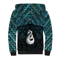 New Zealand Maori Sherpa Hoodie Poutama Manaia Turquoise Paua Shell LT05 - Polynesian Pride