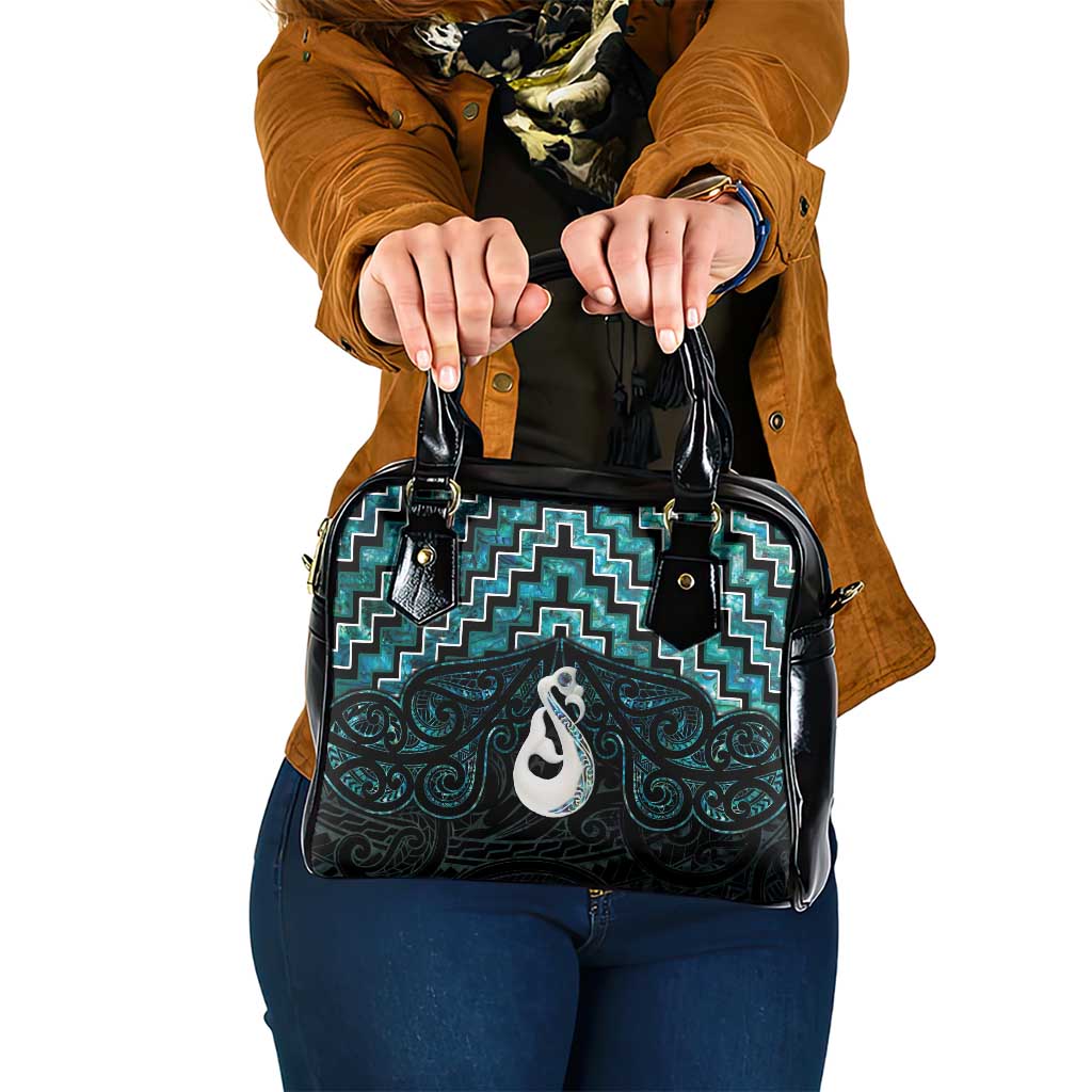 New Zealand Maori Shoulder Handbag Poutama Manaia Turquoise Paua Shell LT05 One Size Turquoise - Polynesian Pride