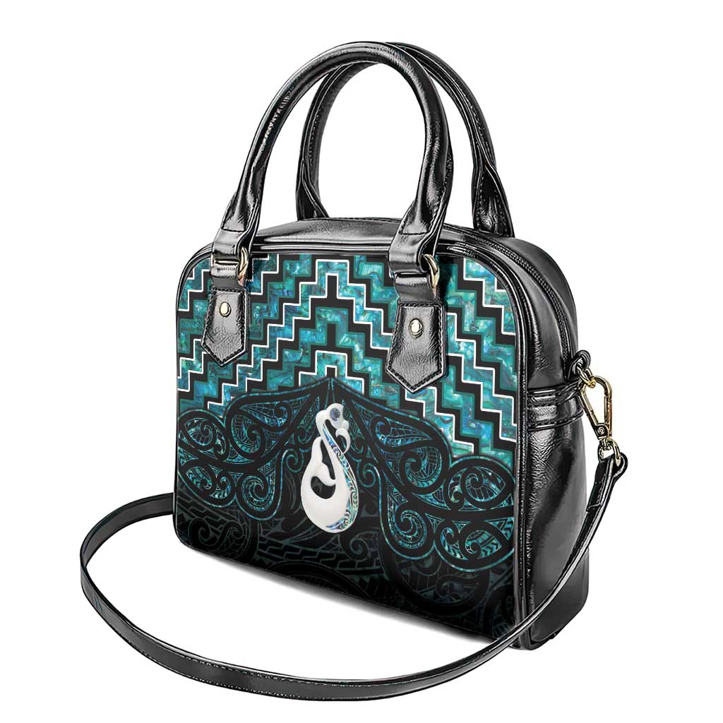 New Zealand Maori Shoulder Handbag Poutama Manaia Turquoise Paua Shell LT05 - Polynesian Pride