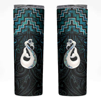 New Zealand Maori Skinny Tumbler Poutama Manaia Turquoise Paua Shell LT05 Turquoise - Polynesian Pride
