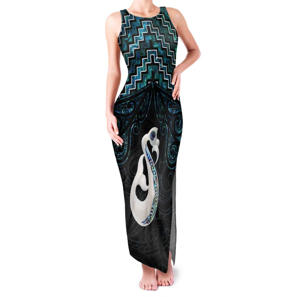 New Zealand Maori Tank Maxi Dress Poutama Manaia Turquoise Paua Shell LT05 Women Turquoise - Polynesian Pride