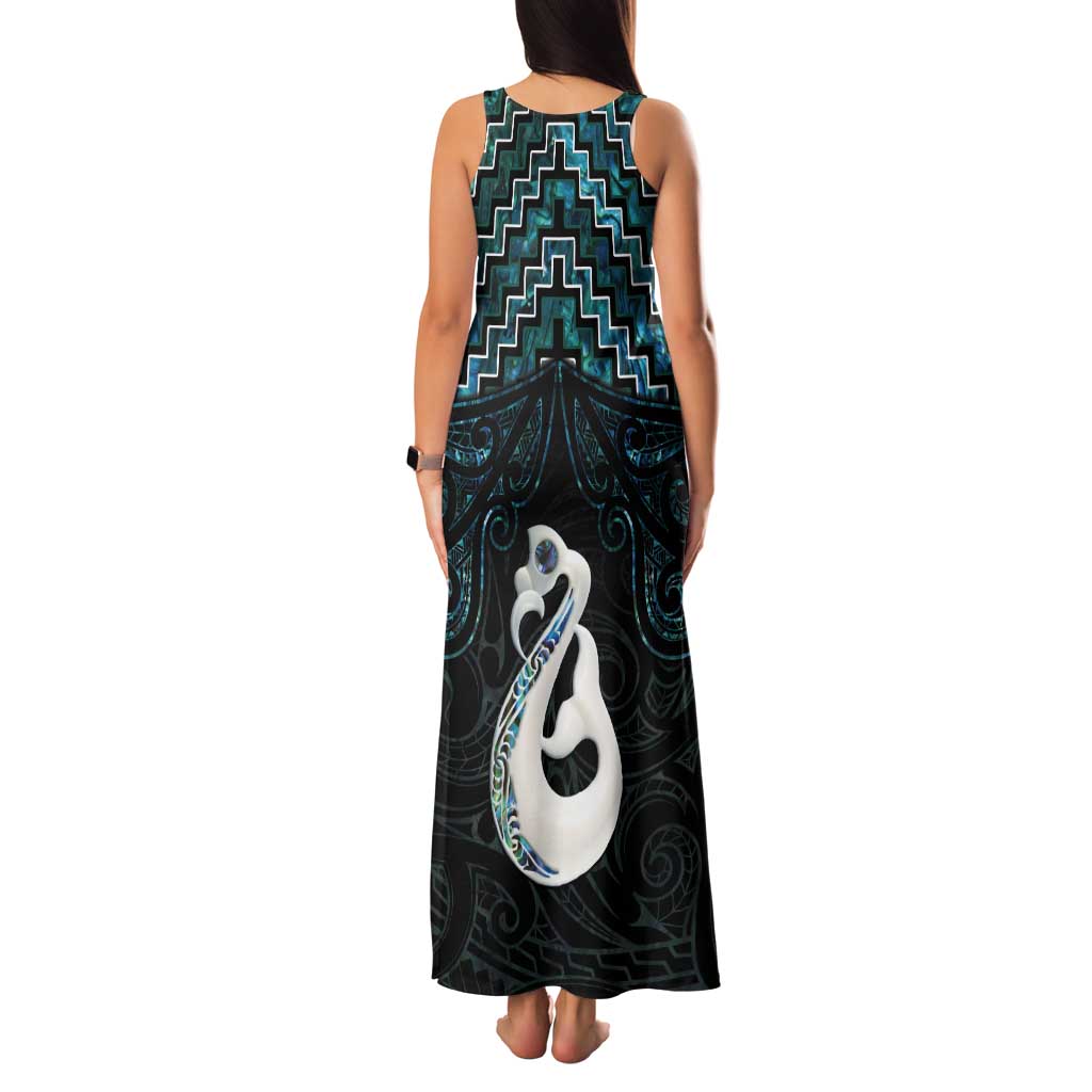 New Zealand Maori Tank Maxi Dress Poutama Manaia Turquoise Paua Shell LT05 - Polynesian Pride
