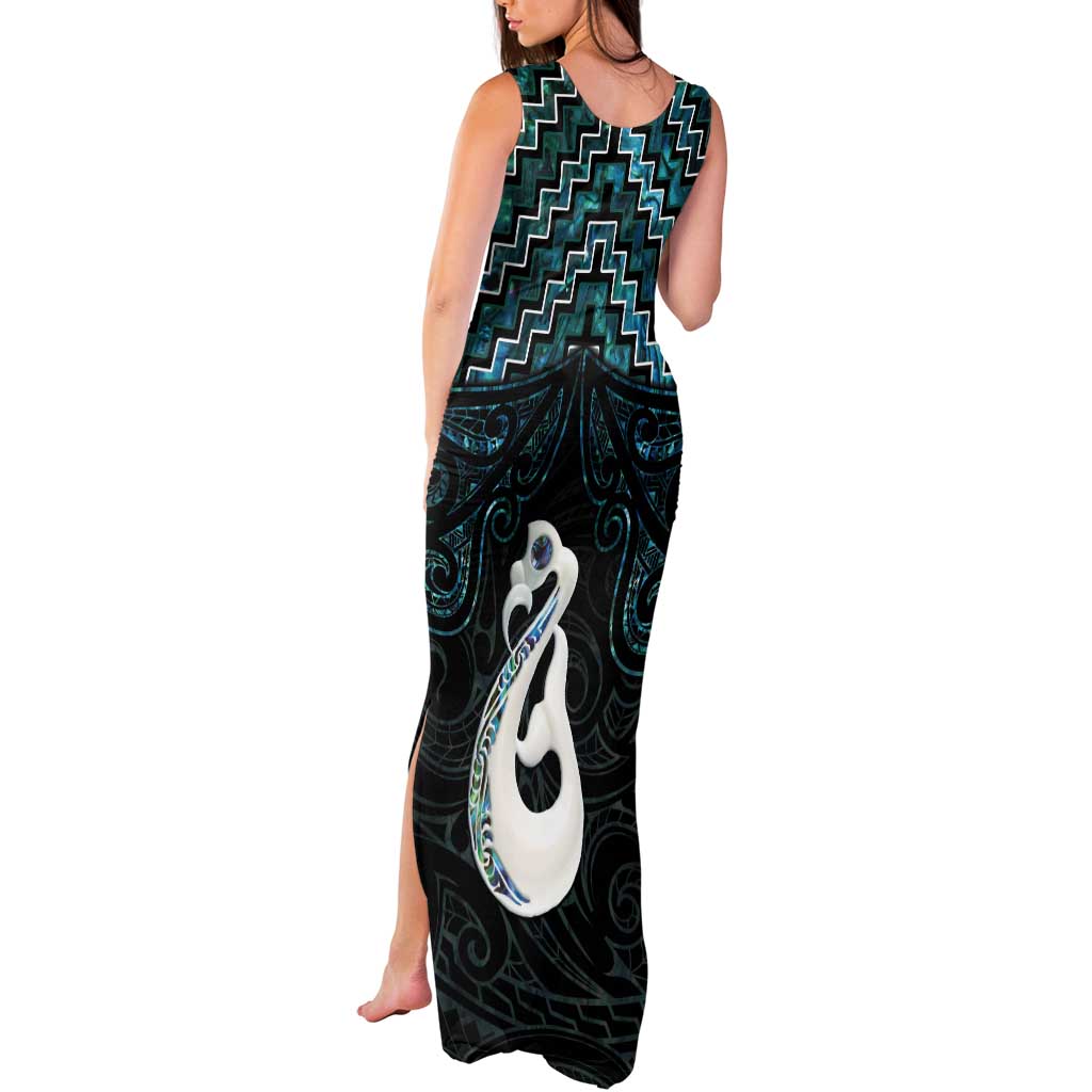 New Zealand Maori Tank Maxi Dress Poutama Manaia Turquoise Paua Shell LT05 - Polynesian Pride