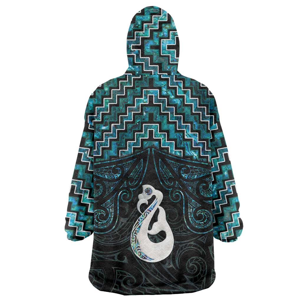 New Zealand Maori Wearable Blanket Hoodie Poutama Manaia Turquoise Paua Shell LT05 - Polynesian Pride