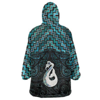 New Zealand Maori Wearable Blanket Hoodie Poutama Manaia Turquoise Paua Shell LT05 - Polynesian Pride