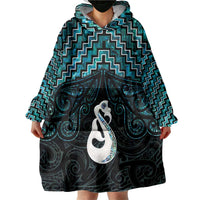 New Zealand Maori Wearable Blanket Hoodie Poutama Manaia Turquoise Paua Shell LT05 - Polynesian Pride