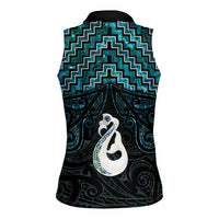 New Zealand Maori Women Sleeveless Polo Shirt Poutama Manaia Turquoise Paua Shell LT05 - Polynesian Pride