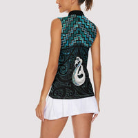 New Zealand Maori Women Sleeveless Polo Shirt Poutama Manaia Turquoise Paua Shell LT05 - Polynesian Pride