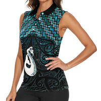 New Zealand Maori Women Sleeveless Polo Shirt Poutama Manaia Turquoise Paua Shell LT05 - Polynesian Pride