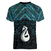 New Zealand Maori Women V-Neck T-Shirt Poutama Manaia Turquoise Paua Shell LT05 - Polynesian Pride