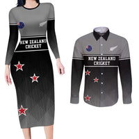 Custom New Zealand Cricket Couples Matching Long Sleeve Bodycon Dress and Long Sleeve Button Shirt Black Cap Unbeatable LT05 Black - Polynesian Pride