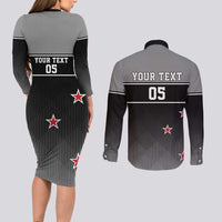 Custom New Zealand Cricket Couples Matching Long Sleeve Bodycon Dress and Long Sleeve Button Shirt Black Cap Unbeatable LT05 - Polynesian Pride
