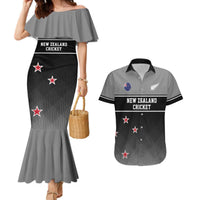 Custom New Zealand Cricket Couples Matching Mermaid Dress and Hawaiian Shirt Black Cap Unbeatable LT05 Black - Polynesian Pride