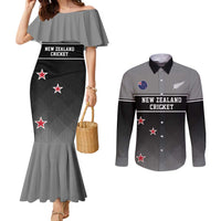 Custom New Zealand Cricket Couples Matching Mermaid Dress and Long Sleeve Button Shirt Black Cap Unbeatable LT05 Black - Polynesian Pride