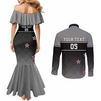 Custom New Zealand Cricket Couples Matching Mermaid Dress and Long Sleeve Button Shirt Black Cap Unbeatable LT05 - Polynesian Pride